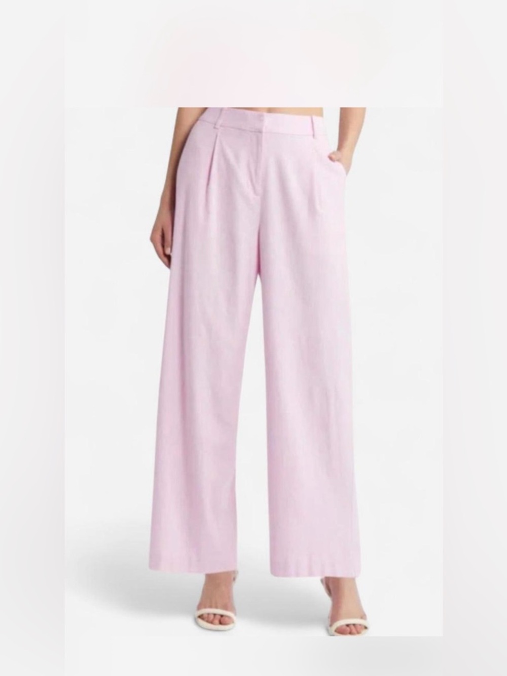 Wide-Leg High-Rise Linen Blend Pants in Light Pink Women’s Size 6 Open Edit